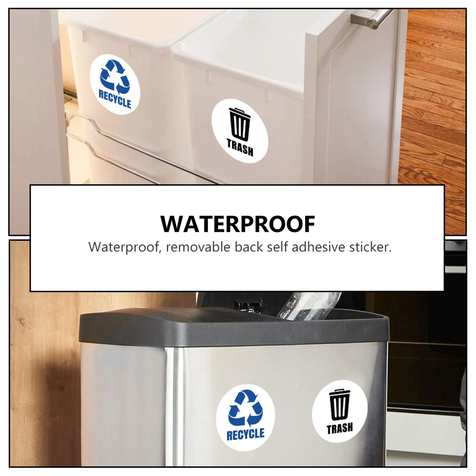

6pcs Trash Bin Classification Label Sticker Waterproof Pvc Removable Adhesive For Home Outdoor Garbage Can Recycling Waste