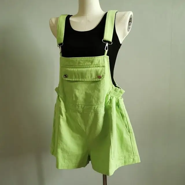 Coreano moda estate verde tuta pantaloncini bretella tuta per le donne ragazza compleanno vestiti stile Preppy studente Streetwear