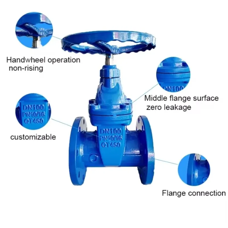 Válvula de portão de assento resiliente PN16 Gost de 4 polegadas com flangeado de ferro dúctil elétrica e energia manual para mídia de água, gás e óleo