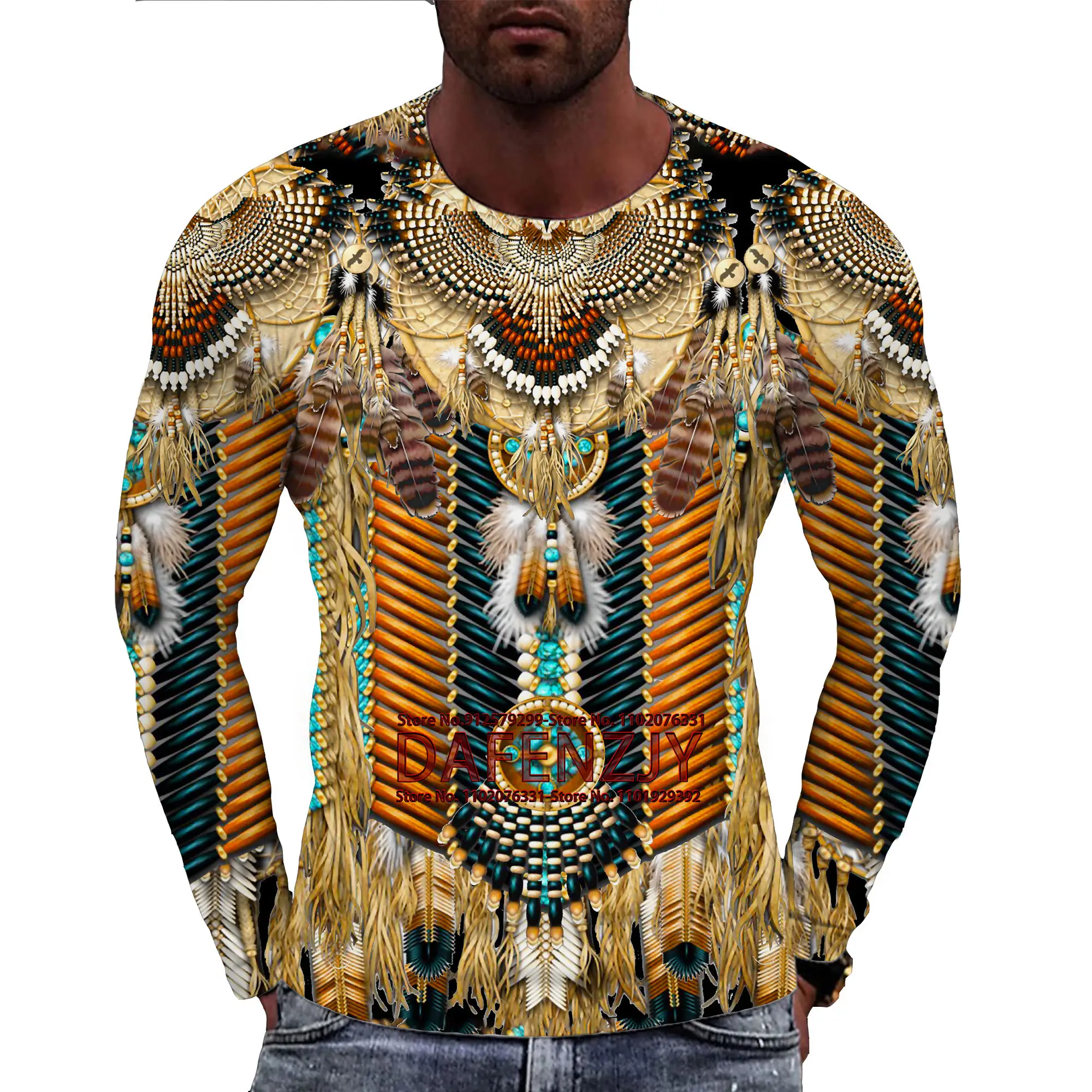 American Indians Culture 3D T Shirt For Men Design Printed Long Sleeve Fashion Hip Hop O-neck Tops Abstract Harajuku Men\'s Shirt