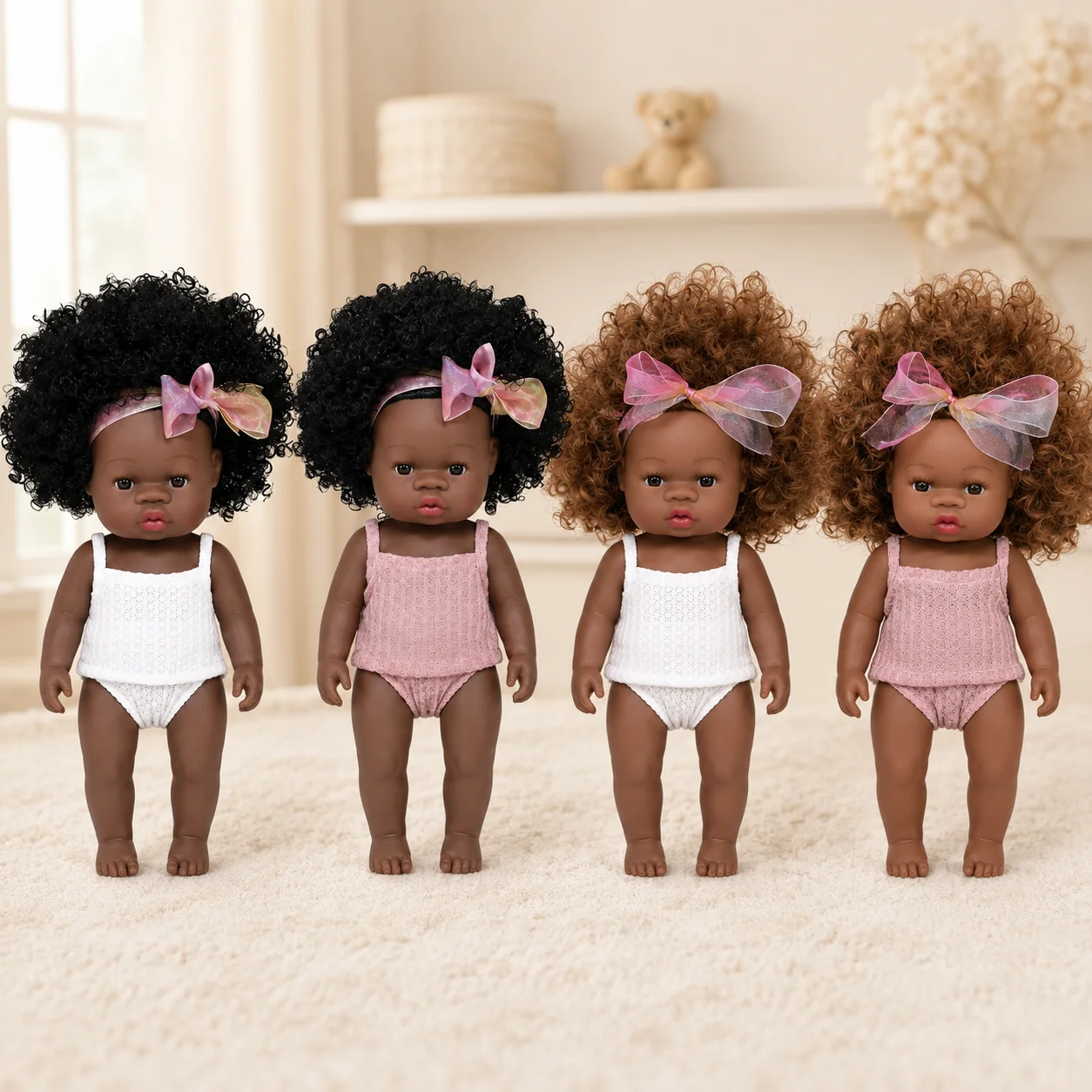 14 Inch 35cm Reborn Black Baby Doll with Clothes African American Baby Doll Curly Hair Dress Up Toy Birthday Gift for Kids