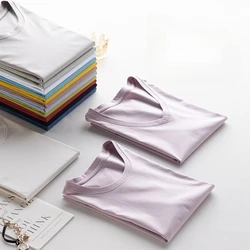 MRMT 2026 Brand New Women's Mulberry Silk Mercerized Cotton T Shirt Women T-Shirt Loose Simple V Neck Slim Short Sleeve Top Tees