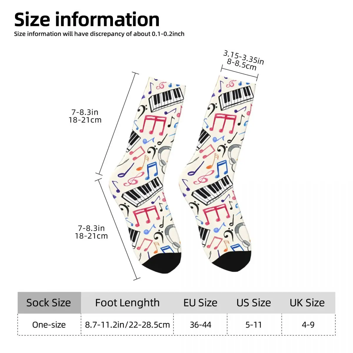 Good Beats Music Notes Symbols Socks Gym 3D Print Boy Girls Mid-calf Sock