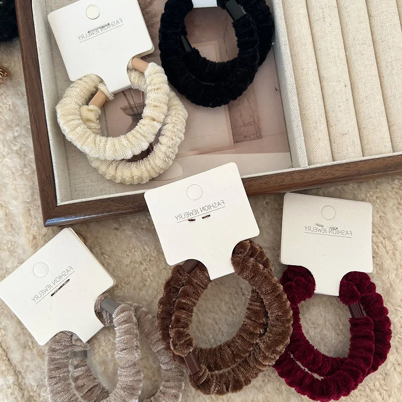 

2 шт. Новые зимние плюшевые высокоэластичные резинки для волос без спутывания, однотонные, толстые, для женщин и девочек, на каждый день, аксессуары для волос