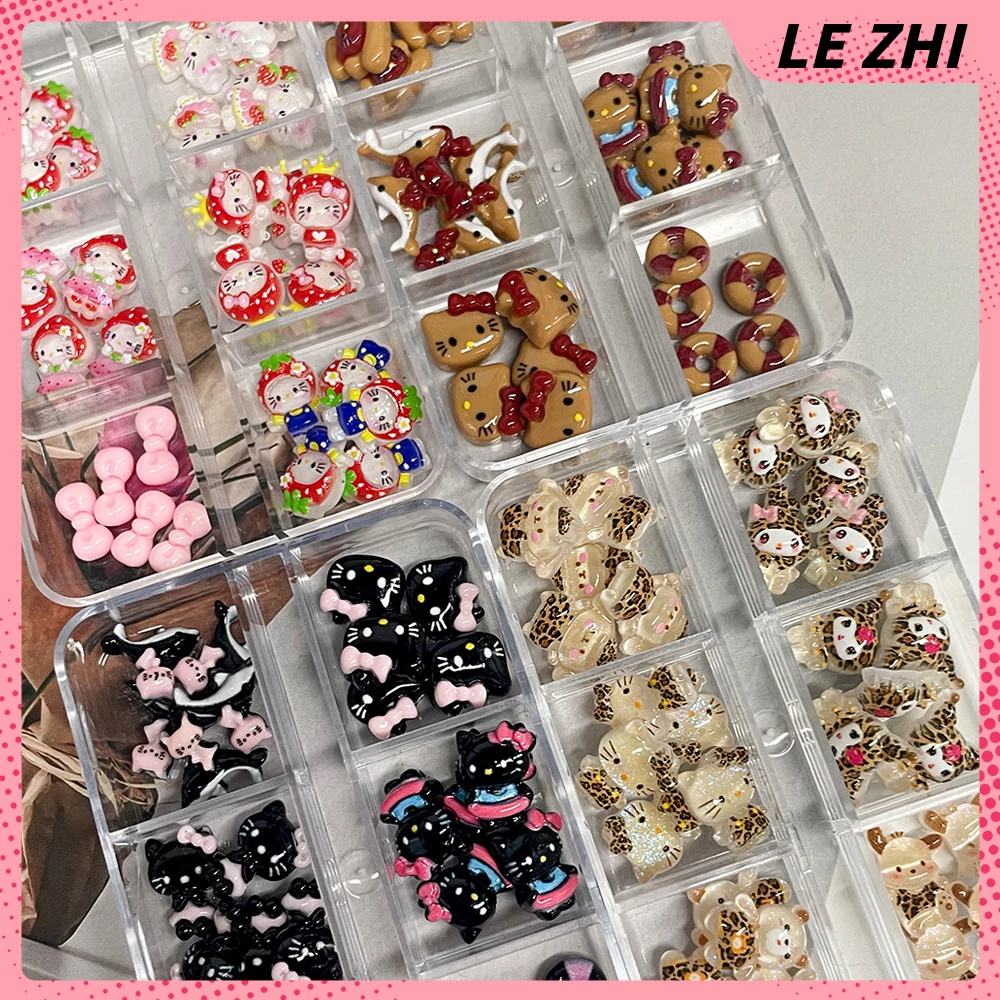 

30Pcs Miniso Sanrio Hellokitty Resin Nail Art Accessories Ice Transparent Bow Dolphin Diy Rich In Color Manicure Charms Craft