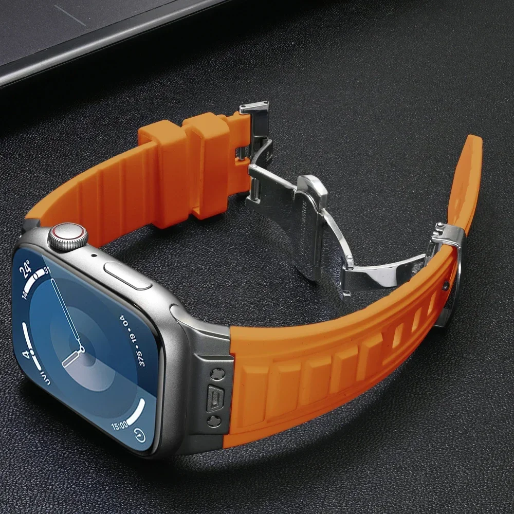 Orange Silicone Sport Band for Apple Watch 10 46mm Ultra 1 2 49mm men strap for Iwatch Series 9 8 7 6 5 4 Se 45mm 44mm bracelet