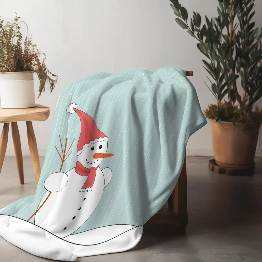 

Мягкое фланелевое одеяло Tu, уютное, теплое, зимнее, комфортное, домашний декор, подарок, рождественское плюшевое покрывало со снеговиком из микрофибры