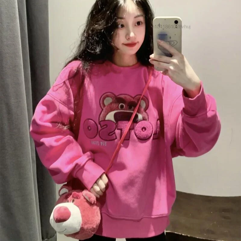 Disney Lotso Kawaii maglione Y2k donna autunno inverno nuova felpa con cappuccio allentata ragazze stile coreano Oversize manica lunga Casual Top