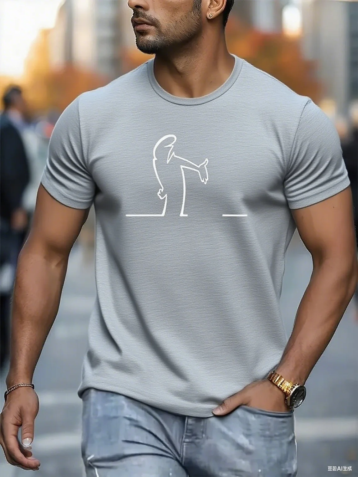 

Футболка с абстрактной фигурой и дизайном линий, трендовым принтом, индивидуальность, короткие Ved, модная футболка из 100 хлопка с круглым вырезом, футболка