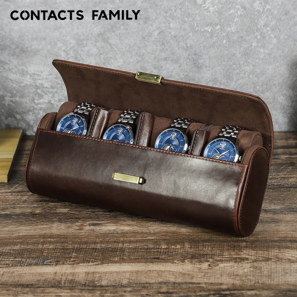 CONTACTS FAMILY Genuine Leather 1/2/3/4 Slots Watch Case Watches Travel Storage Display Organizer Box for Men Gift