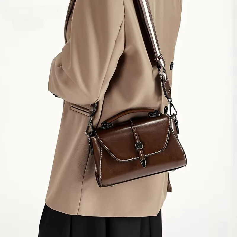 Women's Cow Leather Soft Durable Shoulder Bags Female Fashion Trend Luxury Handbags Ladies Retro Cowhide Crossbody Underarm Bag