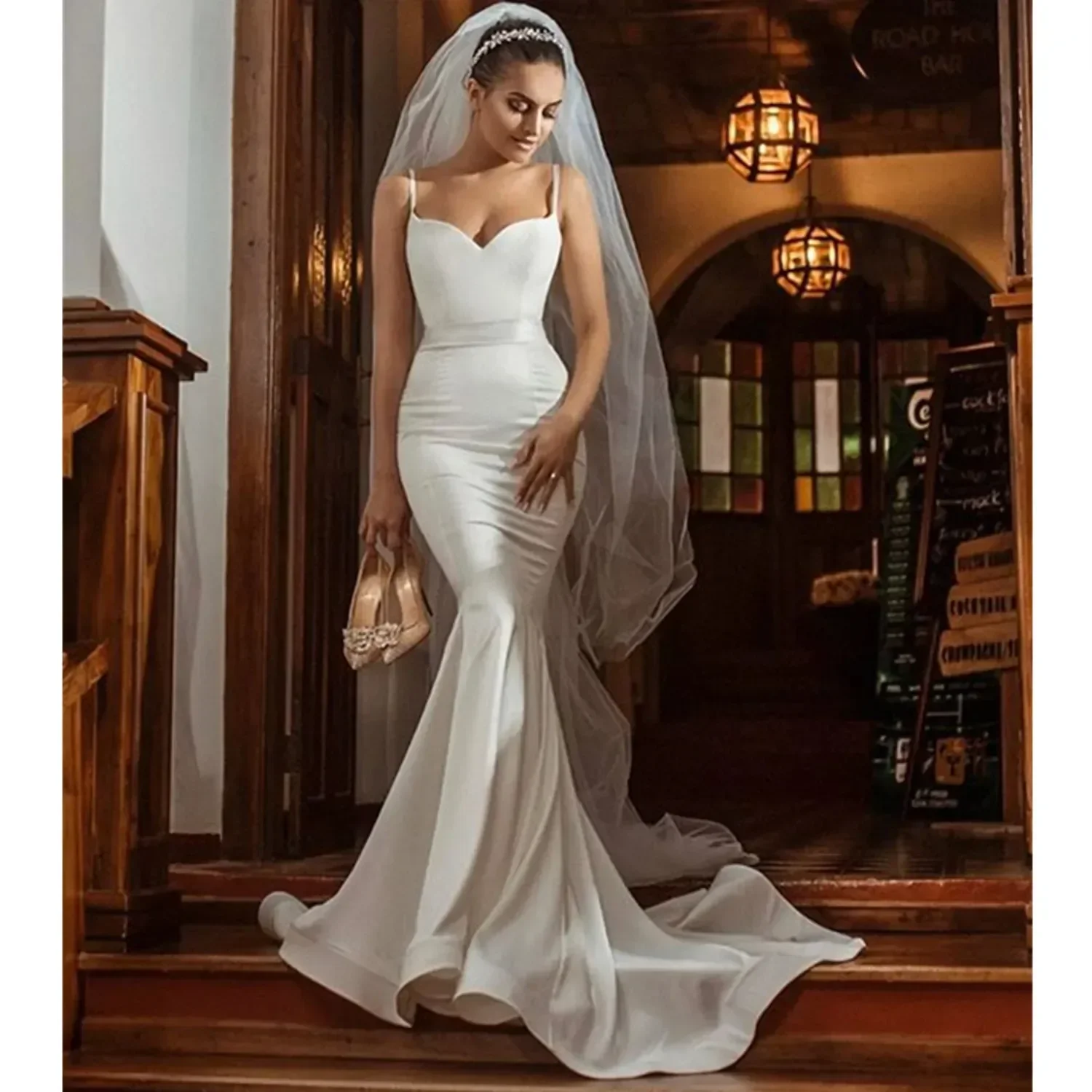 customized elegant mermaid wedding sexy sweetheart backless wrap hips with Italian straps Romantic Beach Church bridal dress