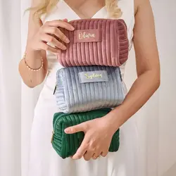 Borsa per il trucco in velluto di grande capacità borsa per cosmetici da donna borsa da toilette da viaggio di moda borsa per il trucco portatile