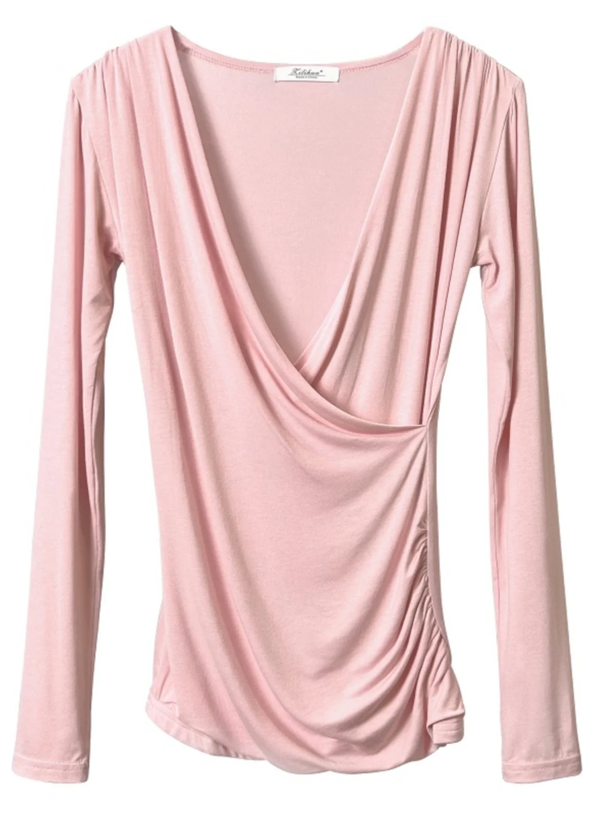 

Корейская футболка Sle Pure Color Versatile Long Sve Deep V Ne, женский сексуальный утягивающий топ ow Chest Base irt на весну...