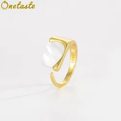 Natural White Mother of Pearl 925 Sterling Silver High Polished Open Rings For Women Simple Geometric Minimalist Statement Ring