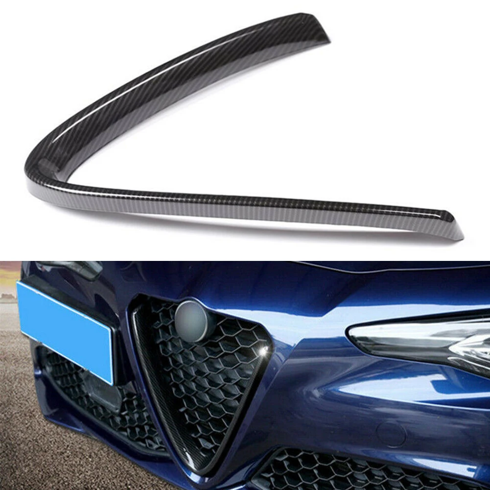 Car Front Grille V Shape Trim Cover For Alfa Romeo Stelvio 2017 2018 ABS Plastic Carbon Fiber Style