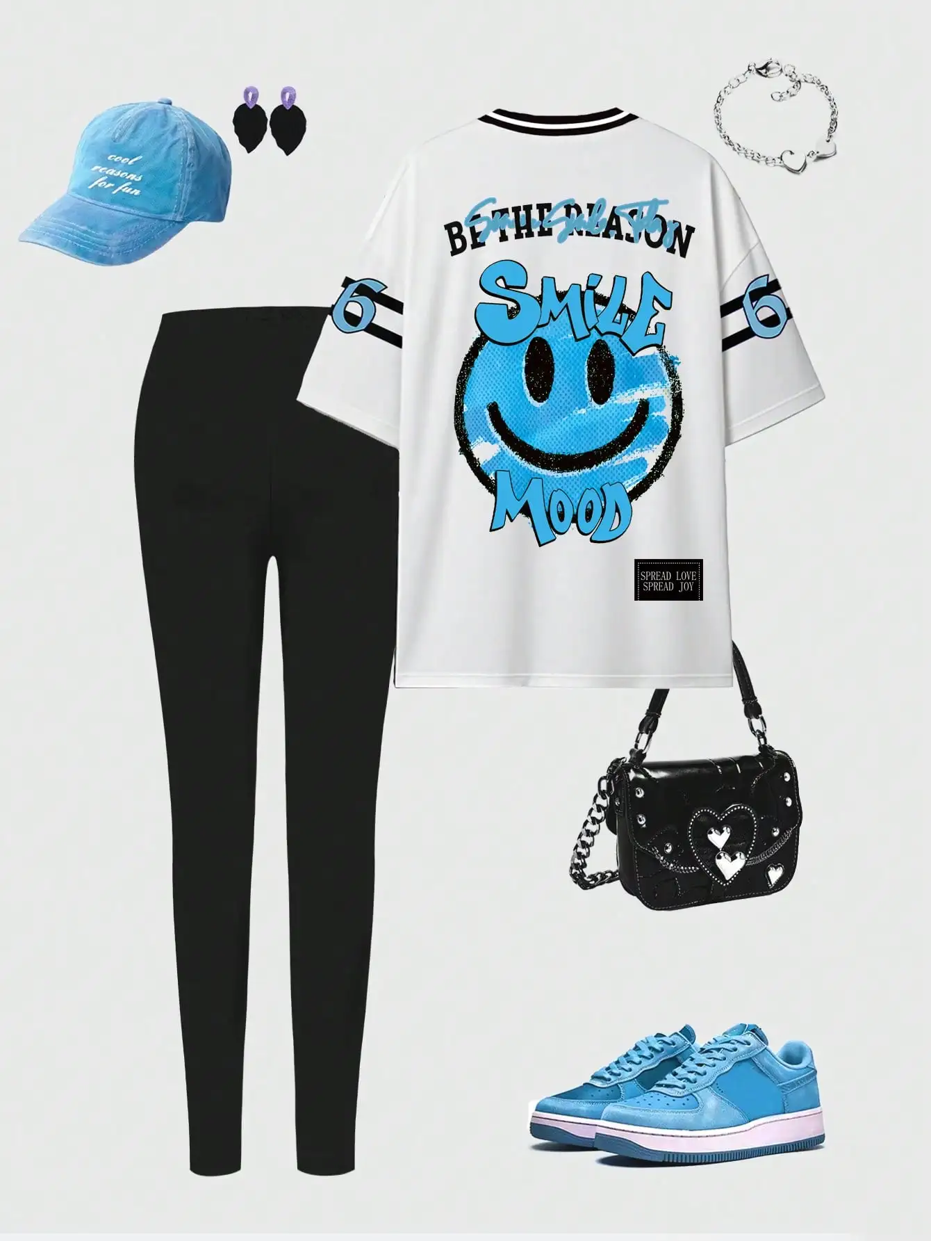 Set da 2 pezzi con t-shirt e leggings con grafica Smile Mood da donna, outfit casual streetwear