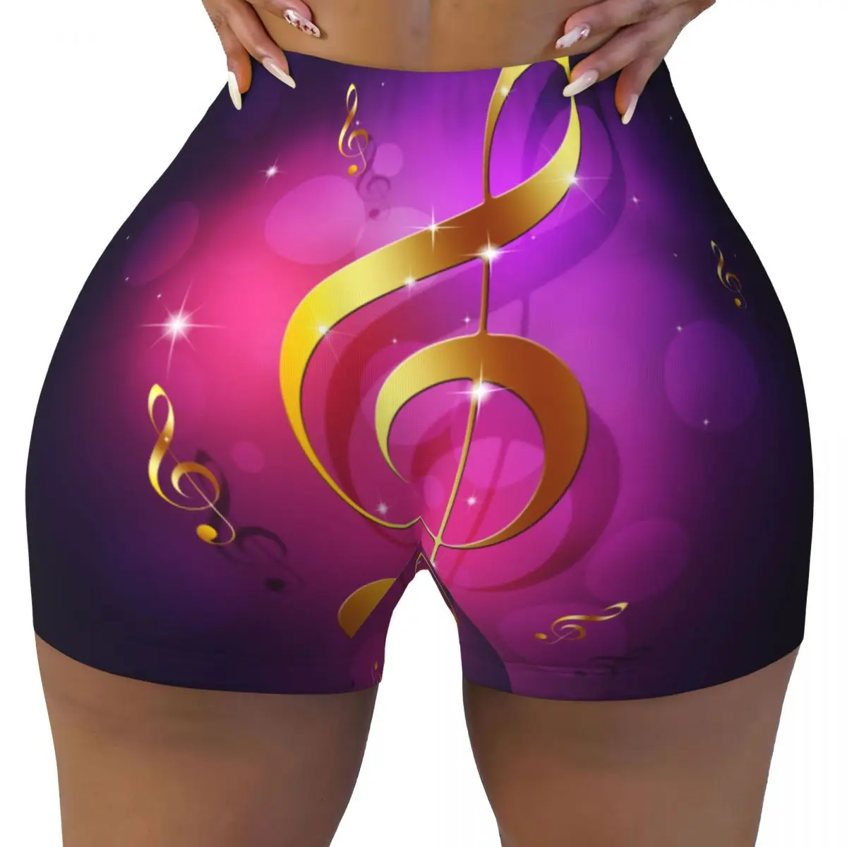 Women Yoga Shorts Gold Music Notes Of Purple Workout Shorts Fitness quick-dry Ladies Yoga Gym Running Short Pants Sportswear