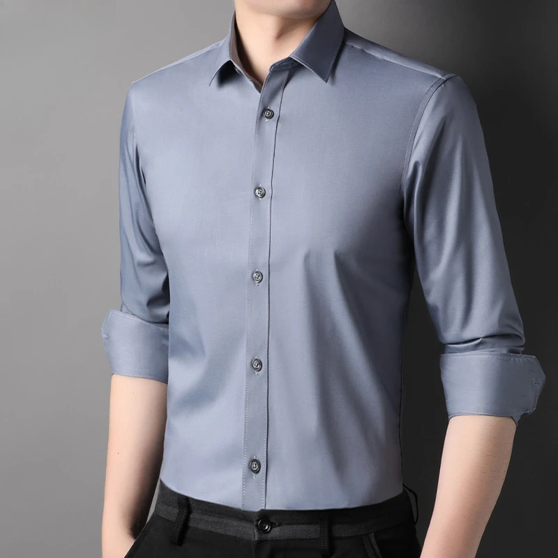 

Spring and Autumn men's long sleeved shirt casual business solid color men's shirt professional formal loose fit