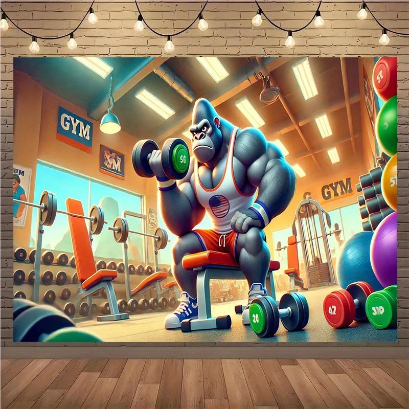 Funny Gorilla Gym Tapestry - Cartoon Weightlifting Animal Wall Art, Fitness Motivation Decor, Humor Exercise Hanging, Polyester
