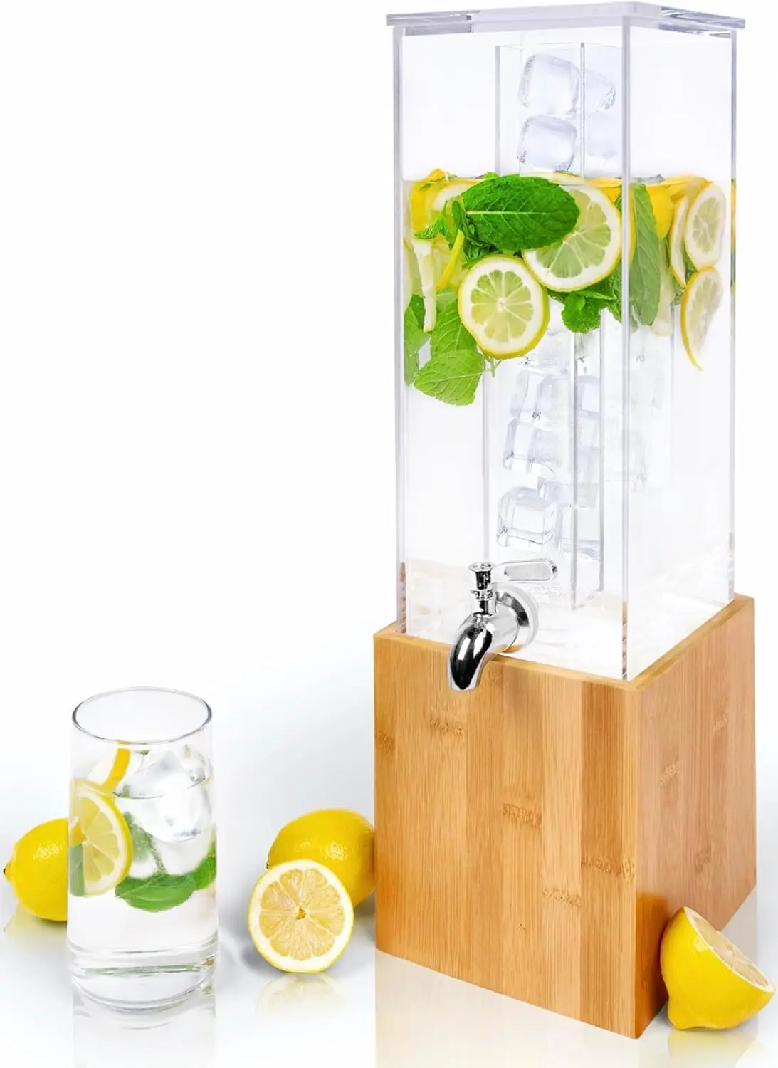 

Диспенсер для напитков из акрила объемом 1,25 галлона с подставкой и отсеком для льда - Устройство для подачи холодных напитков для вечеринок и мероприятий