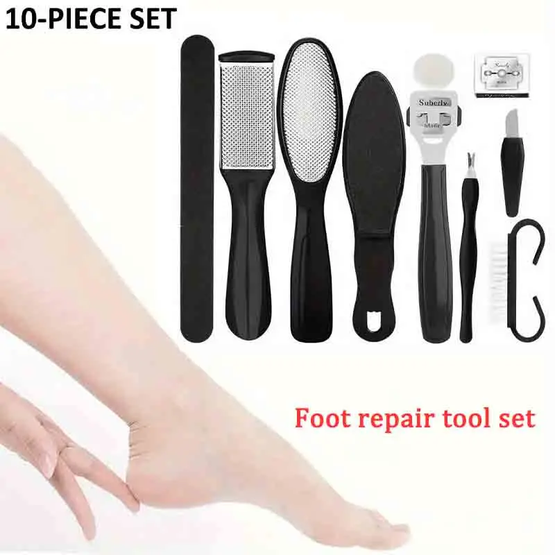 10 pçs moedor de pé para remover calos de pele morta pedicure doméstica pé barbear lixar placa pedicure conjunto de ferramentas