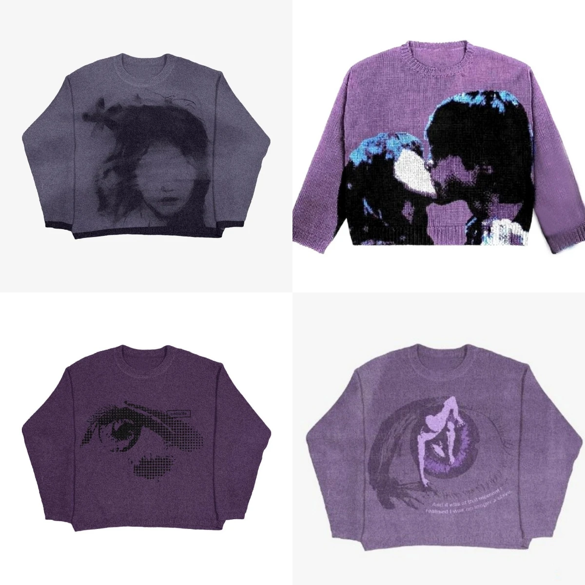 

Retro Aesthetics Love Kiss Knitted Sweater Gothic Harajuku Style Men's Women's Large Cotton Pullover Warm Loose Fit