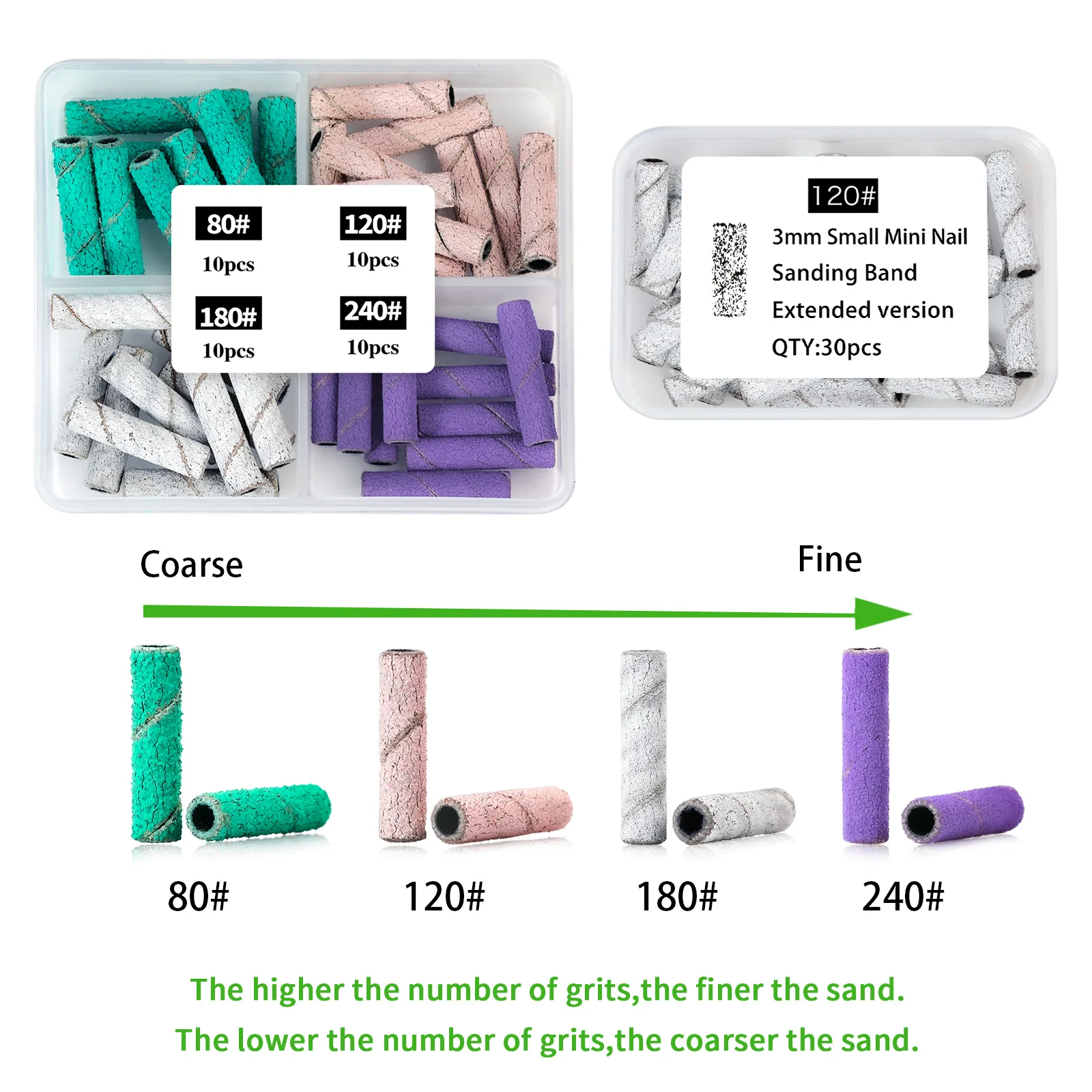 Ferramenta abrasiva de unha 3mm, 80/120/180/240 grit, broca elétrica para manicure, cabeça de moagem, gel uv, remoção de esmalte, pedicure, ferramenta de moagem