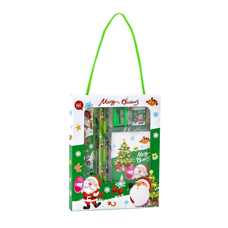 6 Pcs/set Student Stationery Gift Christmas Collection Student Ruler Pencil Eraser Pencil Sharpener Notepad Set School Supplies