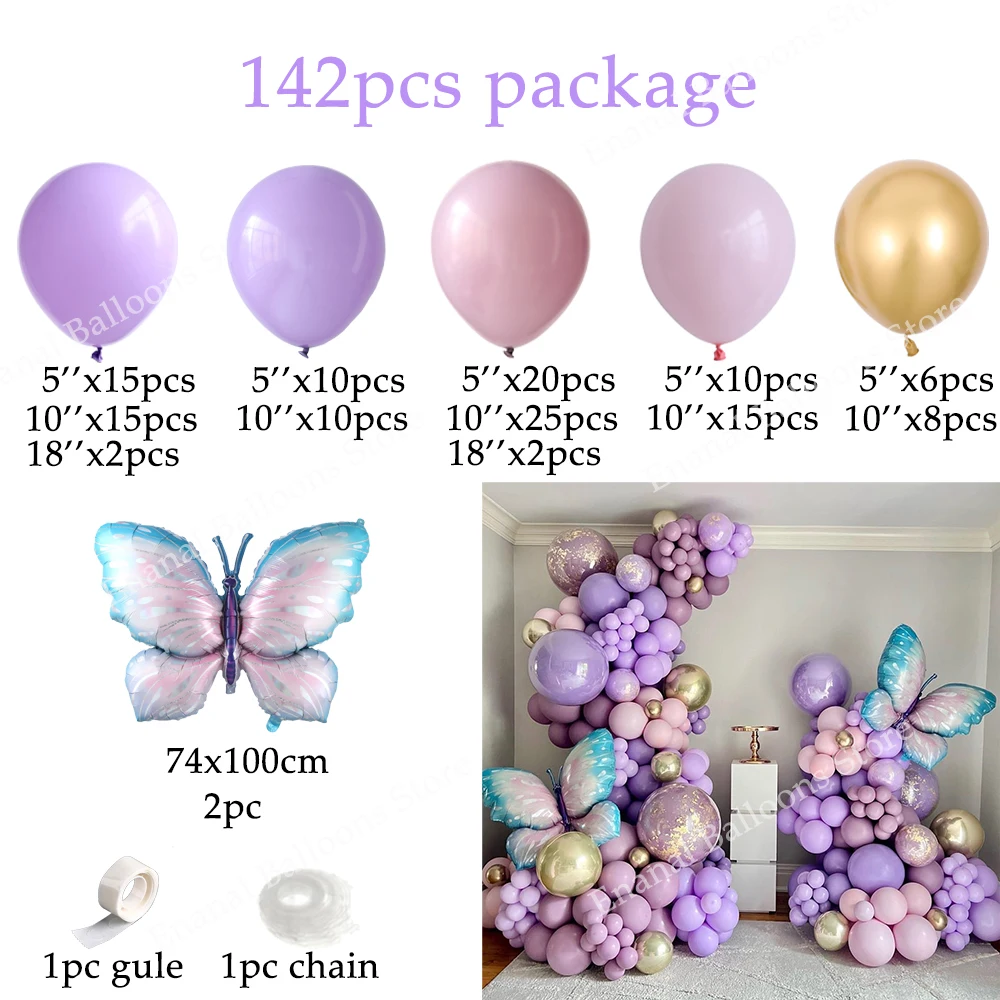 Macaron Pink Purple Butterfly 40inch Number Balloon Garland Arch Kit Girls Birthday Party Baby Shower Wedding Decoration Globos