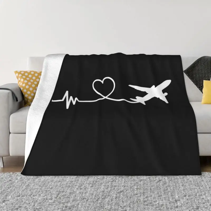 Airplane Pilot Heartbeat Blankets Breathable Soft Flannel Sprint Aviation Aviator Gift Throw Blanket for Sofa Outdoor Bed