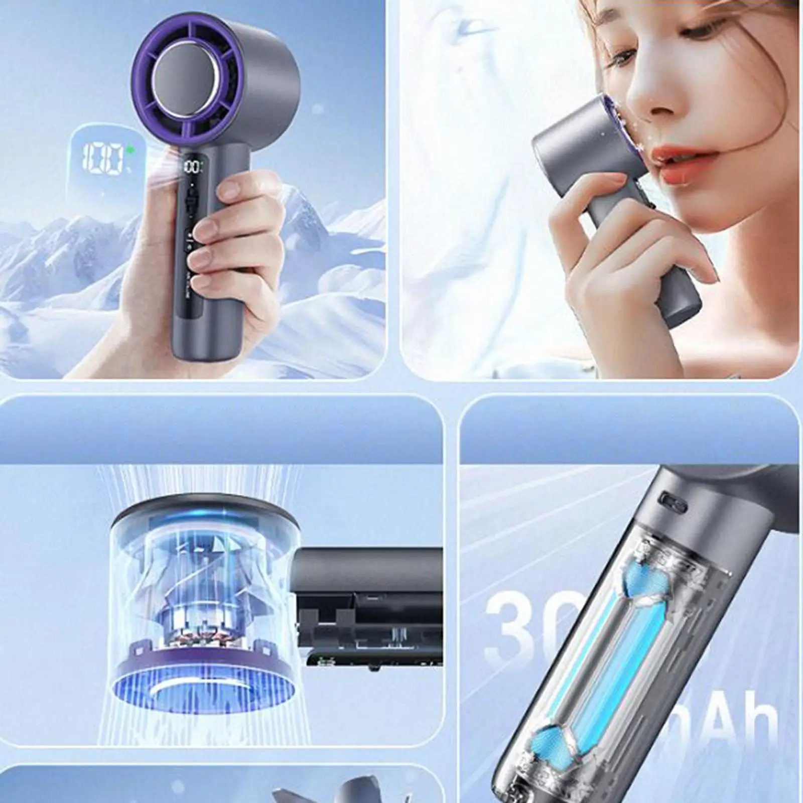 Ventilador de mano recargable por USB, dispositivo portátil con pantalla Digital de 3600mAh, Mini USB para oficina, maquillaje, escuela y Camping