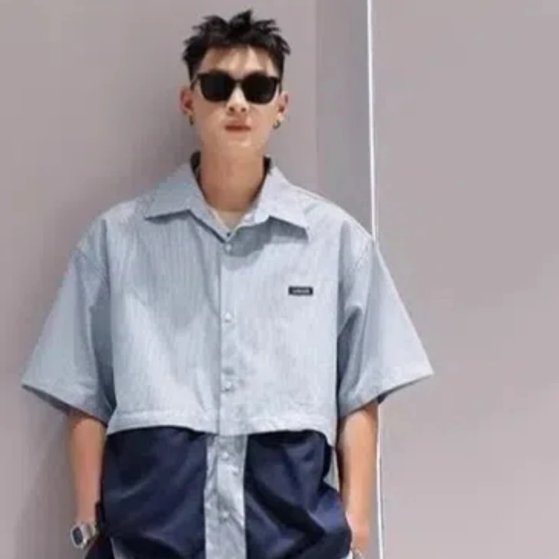 2024 Summer Spliced Work Clothes Short Sleeve Shirt Shorts Two Piece Set Men's Big Pocket Design Easy Trend All-match Tops Short