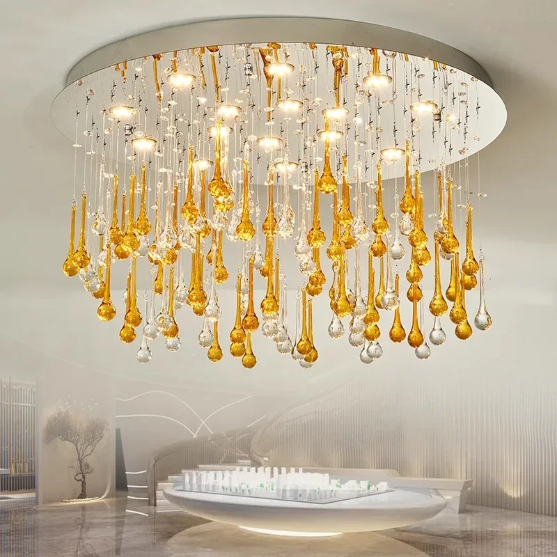 Luxurious crystal living room chandelier Villa hotel lobby luxurious decoration chandelier creative glass drops island lighting