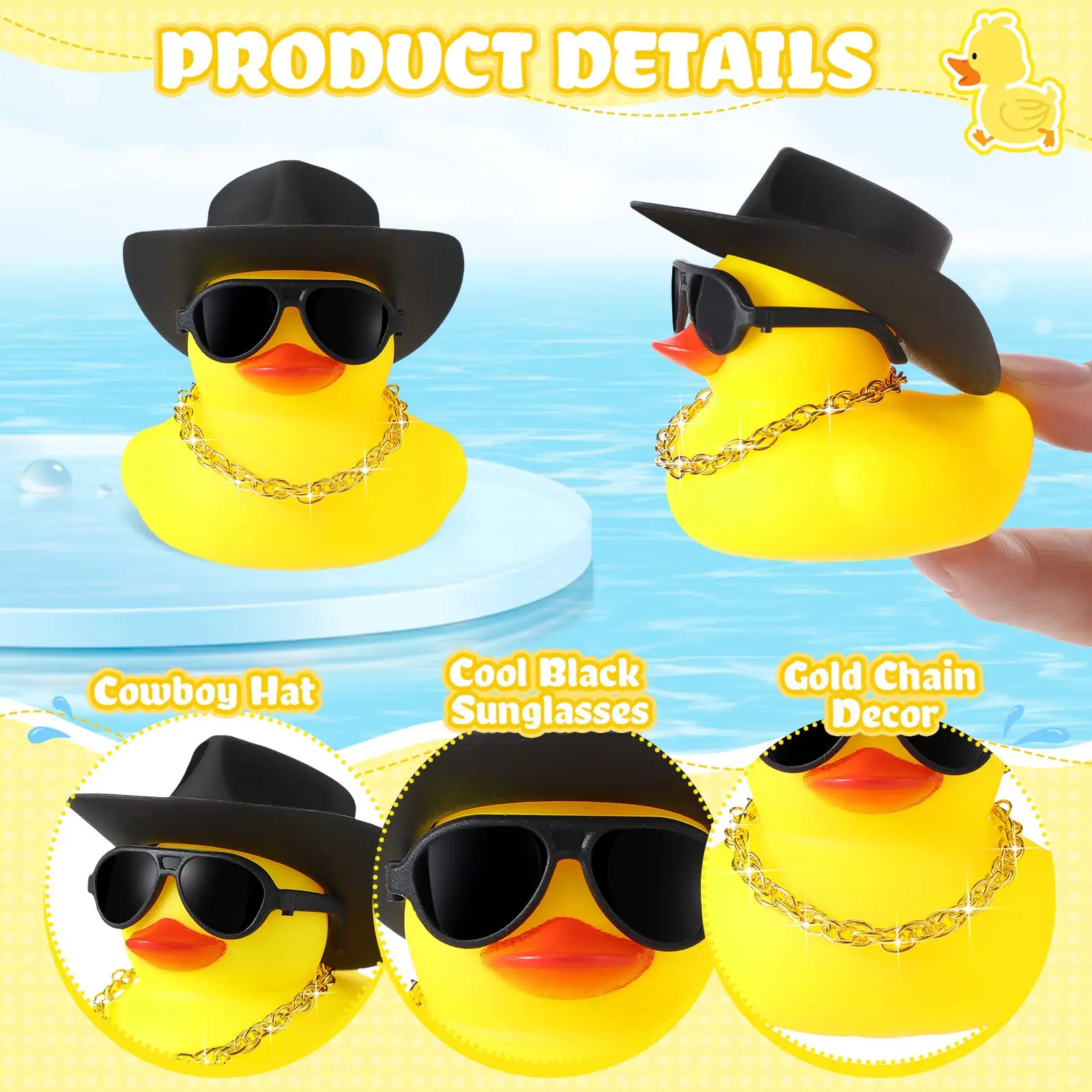 Juego de 6-60 patos de goma de vaquero marrón, Mini patos amarillos a granel, pañuelos de juguete para fiesta, recuerdo de fiesta de ducha de verano