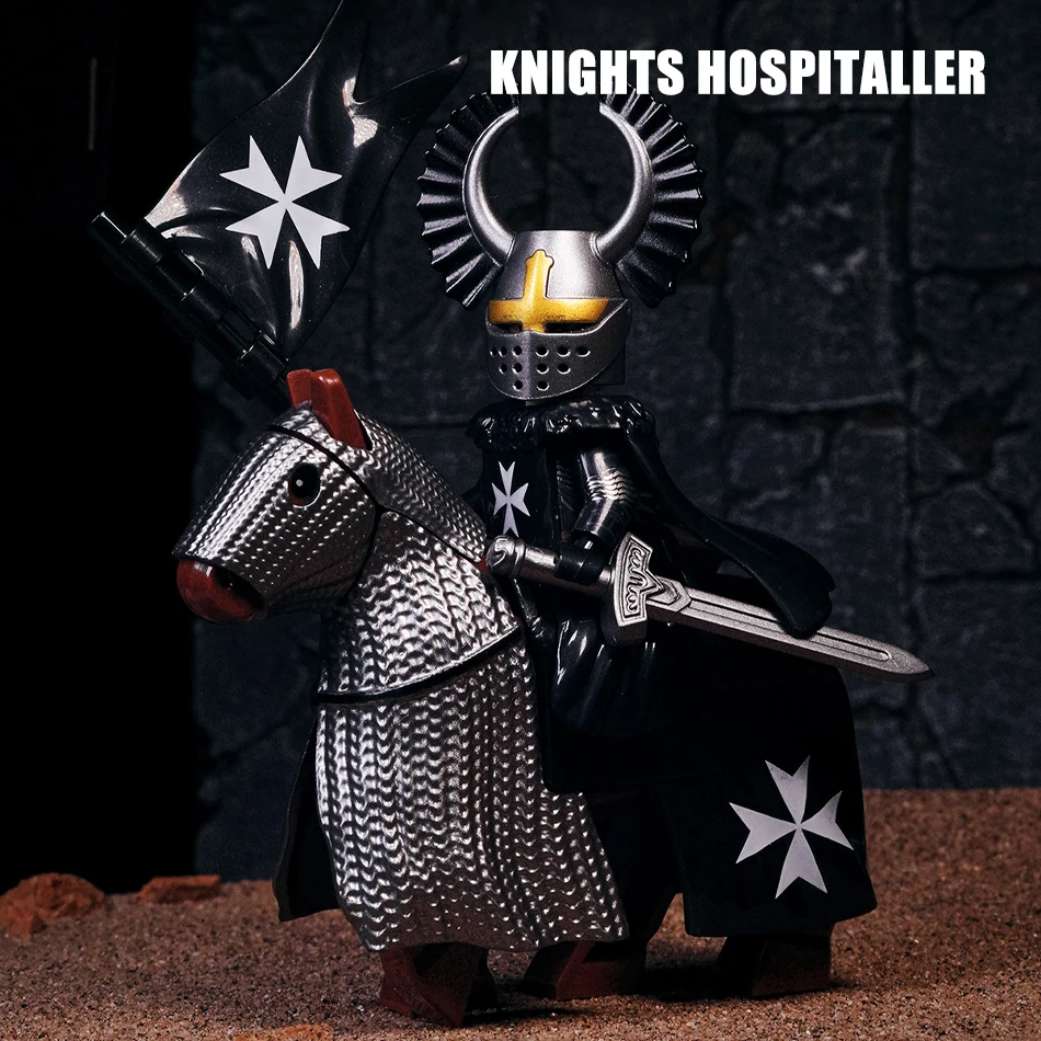 MOC Bricks Medieval The Crusades Building Blocks Teutonic Templar Knights War Horse Mini Action Figures Toys Kids Christmas Gift