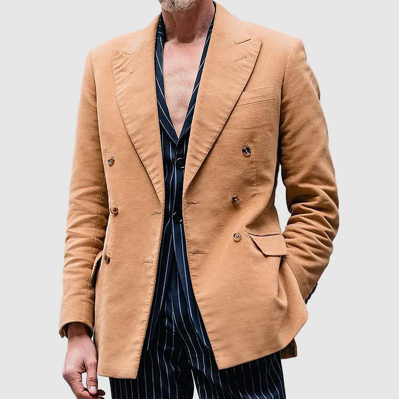 

4-A63 Customized Foreign Trade Men's Double-breasted Striped Suit Coat British FaSlim-fit Suit Single-piece Top