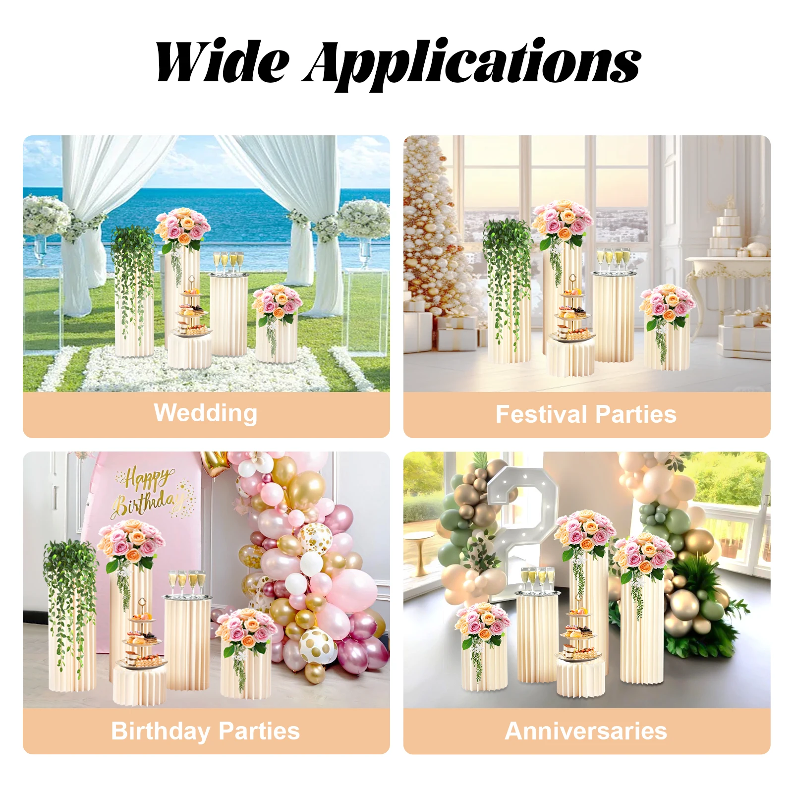 Cardboard Flowers Stand, Durable 5-Piece Set with PVC Boards, Multiple Heights 20cm-100cm, Reusable Honeycomb Structure, Wedding and Party Decoration, Elegant White Design, Ideal for Indoor and Outdoor Floral Display