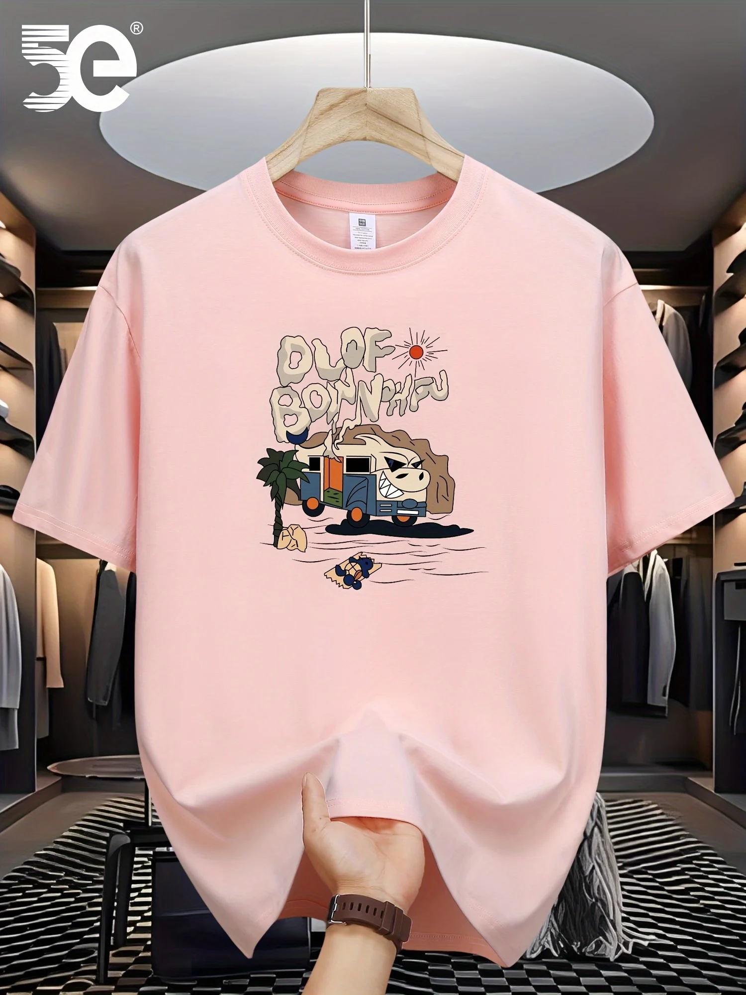 Men's 100% pure cotton summer loose size cartoon pattern printed casual and comfortable round neck short sleeved T-shirt top image 2