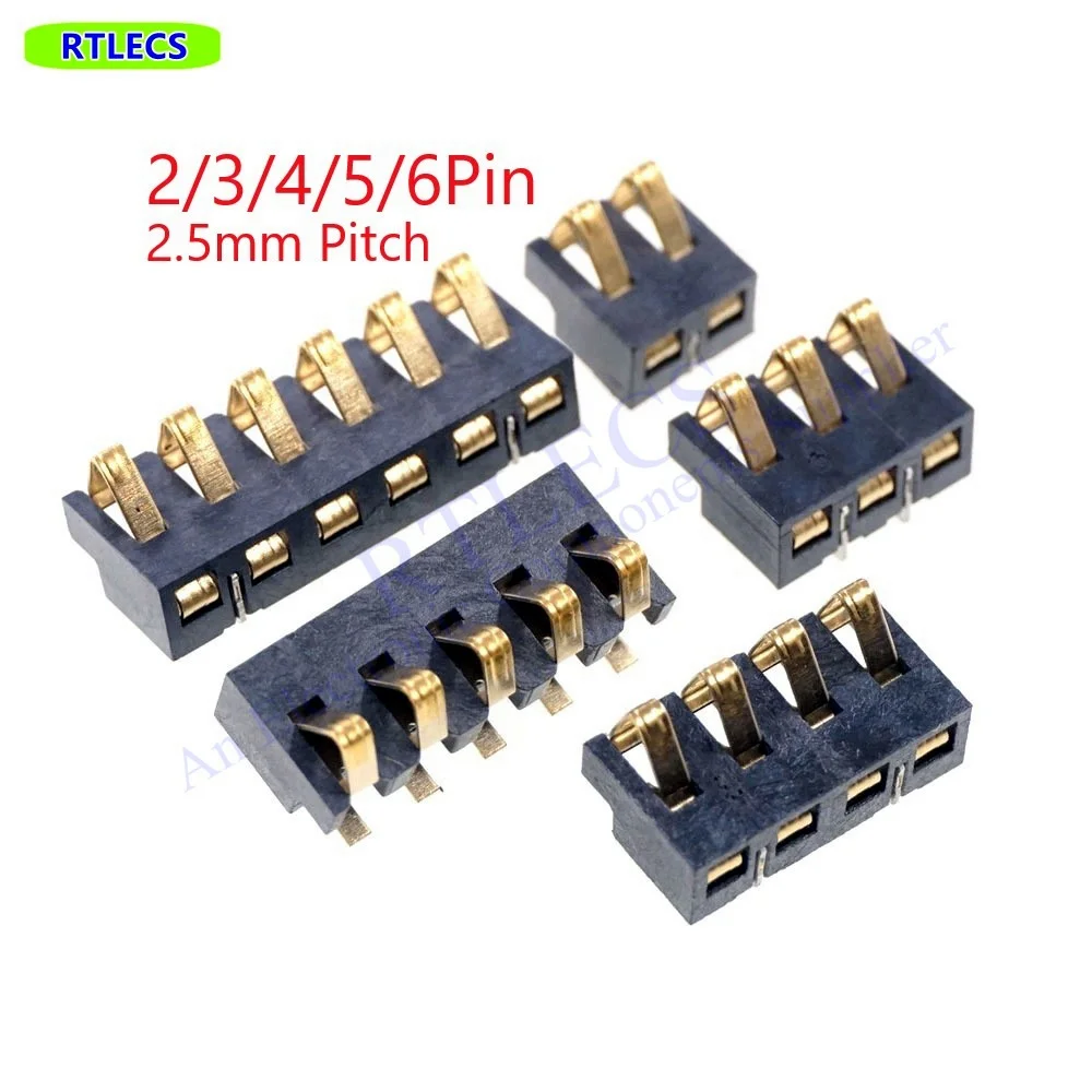 5pcs Spring Compression Contact 2.5 mm Pitch 3 Pin Female Male Connector Surface Mount Rechargeable Battery Connector Gold Flash