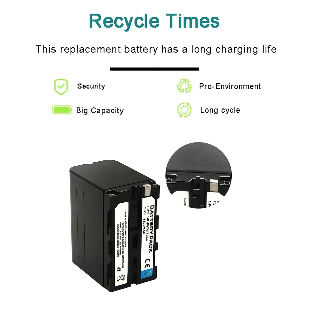 DuraPro NP-F970 NP-F960 Battery 6600mAh with Power Indicator+LED Dual Charger for LED Video Light,for Sony CCD-RV100 Camera