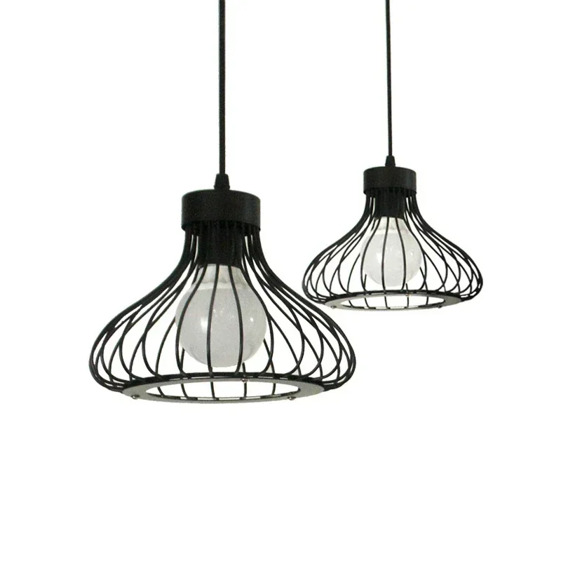 Retro Iron Restaurant Bar Chandelier Creative Black Three Single Head Small Gourd Wire Home Decor Light Fixtures