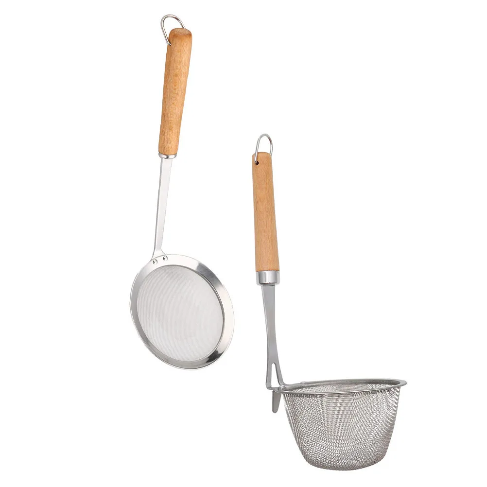 

1 set 1 Set Stainless Steel Wood Colander Spoon Noodle Straining Basket Kitchen Gadget Filter For Fried Food Soup Spicy Noodles
