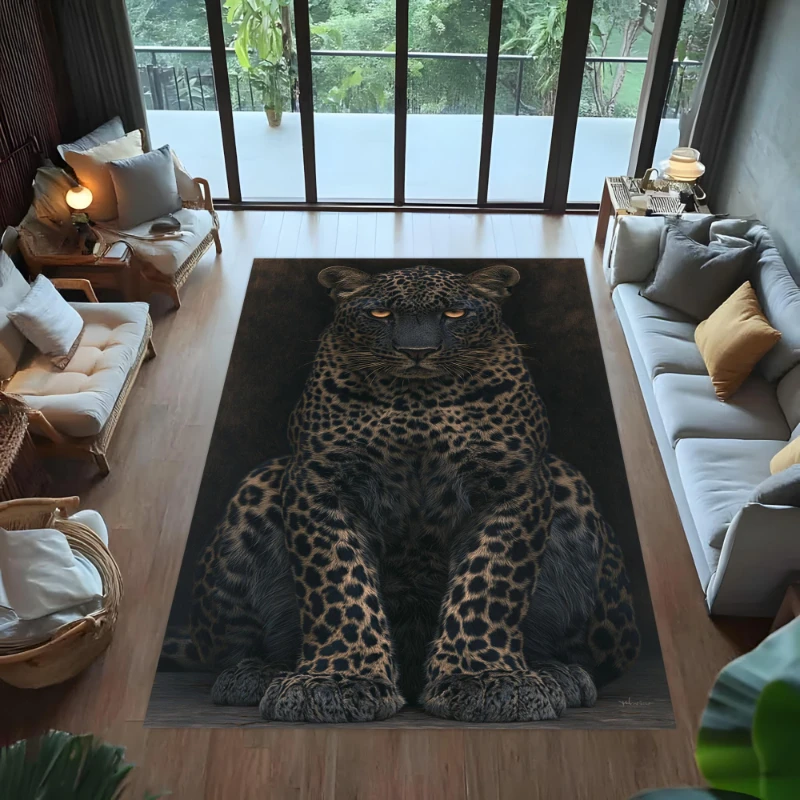 Dark Realistic Leopard print large Rug,living room sofa,bedroom bedside,lounge Entry Door Mat,Washable Rug,Present