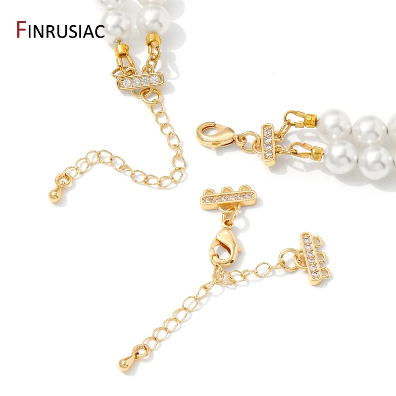 2/3 Rows 14K Gold Plated Brass Zircon Lobster Clasps With Extension Tail Chain Connector For DIY jewelry Making accessories