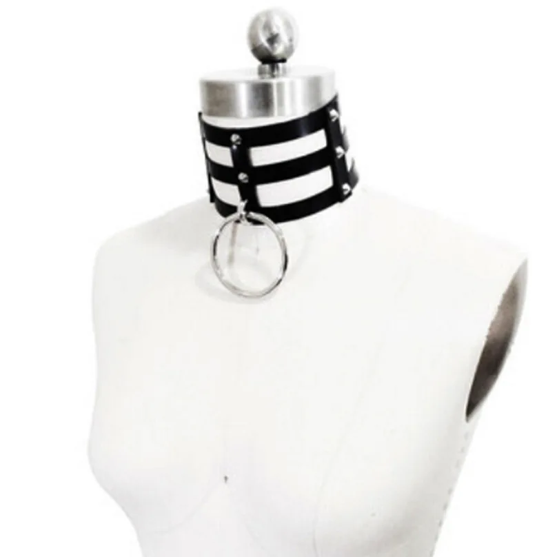 Punk Harajuku Gothic Fashion Exaggeration Circle Multicolored Leather Stainless steel Necklace Clavicle chain Non-mainstream
