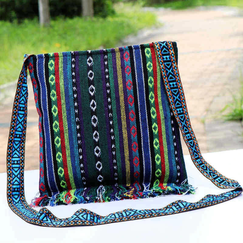 Hmong Vintage Ethnic Shoulder Bag Embroidery Boho Hippie Tassel Tote Messenger