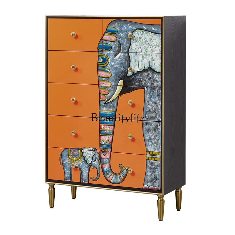 

Solid wood hand-painted elephant six-chest cabinet living room storage storage cabinet