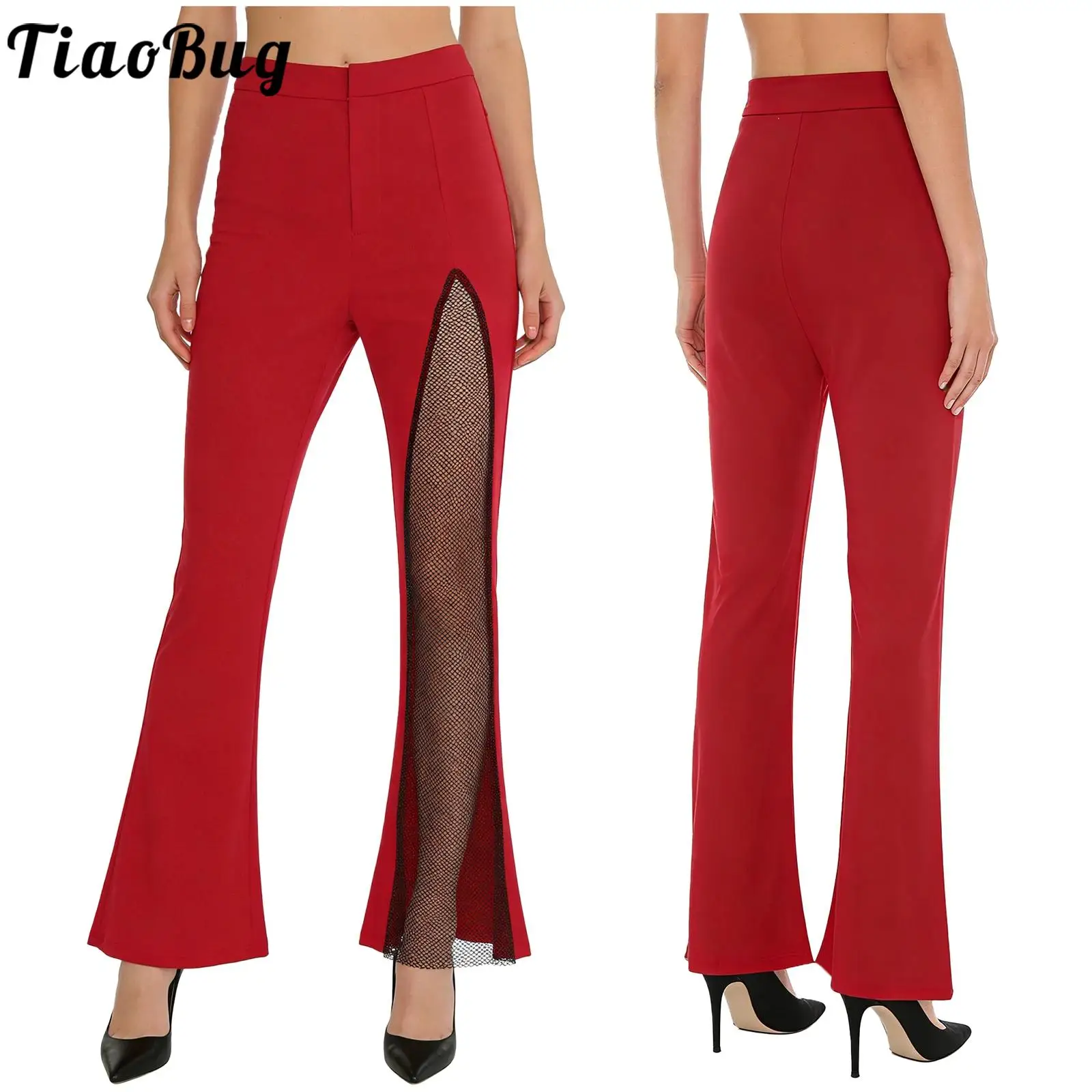 

Женские модные брюки слегка расклешенного кроя для рейв-вечеринок, из прозрачной сетки с асимметричным дизайном, длинные брюки-шаровары для уличной моды и танцев