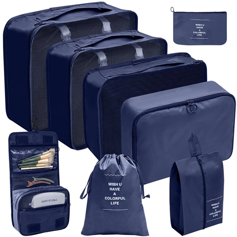6/7/8 Pcs Solid Color Packing Cubes For Travel Luggage Packing Organizers Toiletries Shoes Clothes Cosmetics Storage Bags